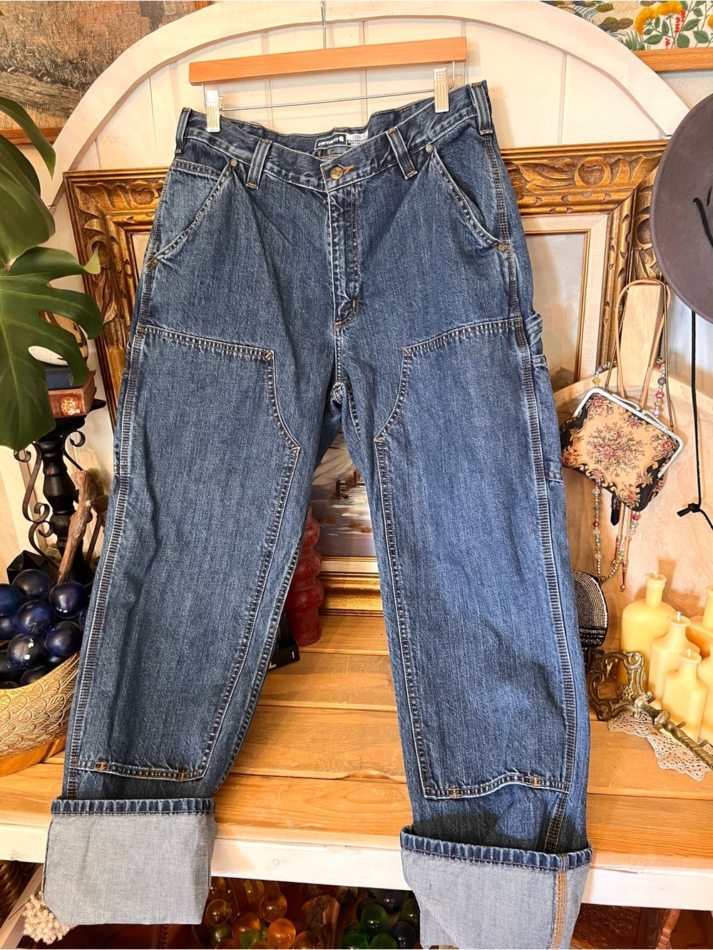 Perfectly Broke In Carhartt loose fit denim pants with the double knee 34x34
